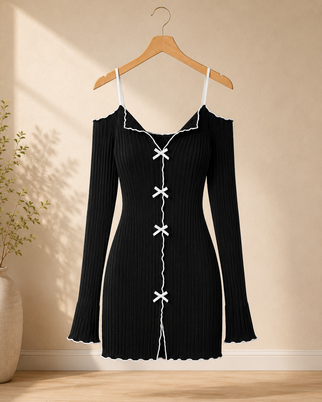 Luna Bow Ribbed Dress