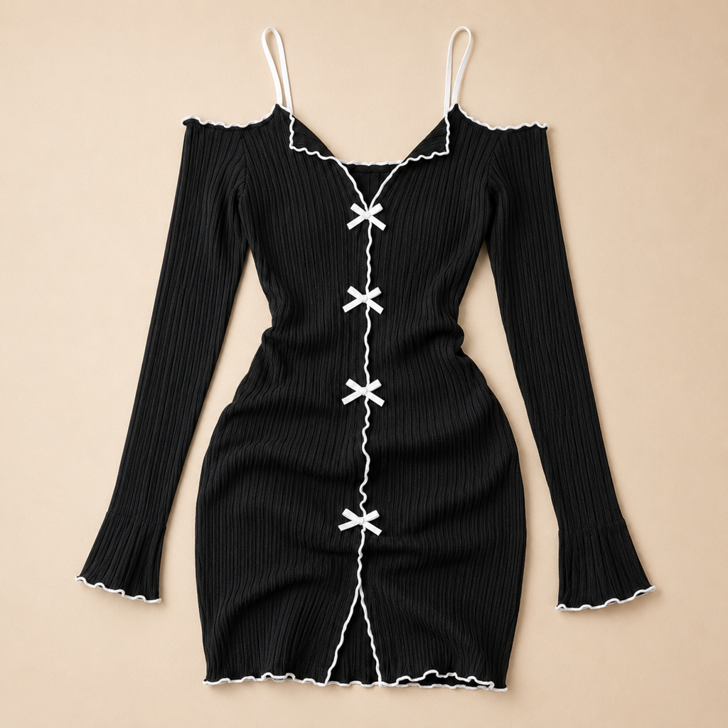 Luna Bow Ribbed Dress