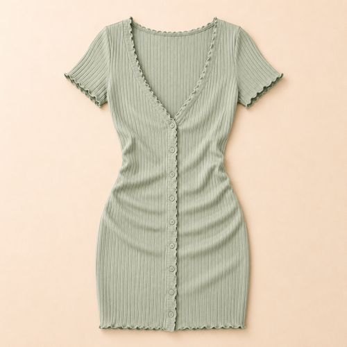 Mila Button Ribbed Dress