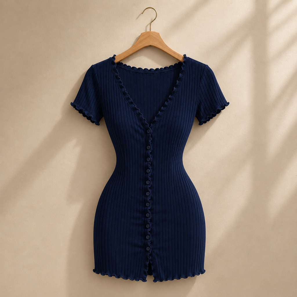 Mila Button Ribbed Dress